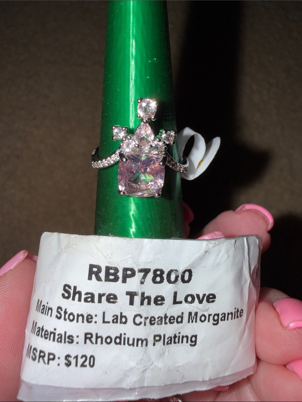Share The Love Pink Morganite Ring with Rhodium Plating